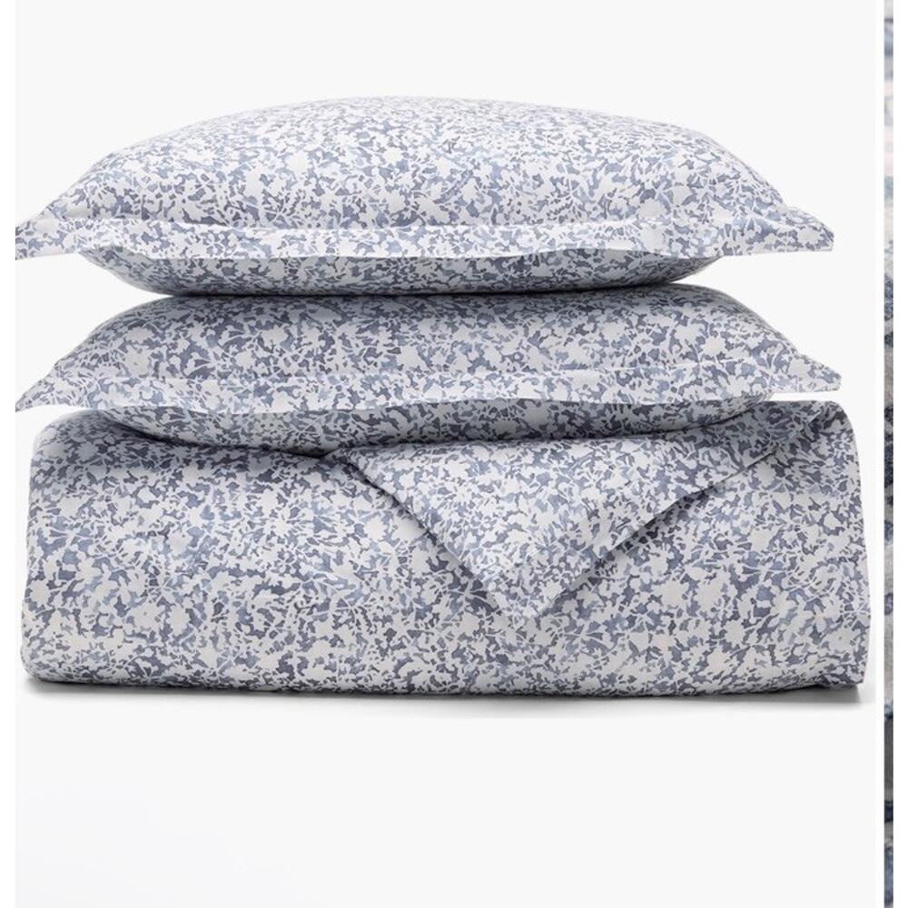 Boll & Branch Signature Garden Print Hemmed Organic Duvet Set Blue NEW $379